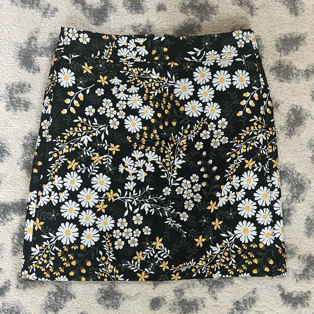 LOFT Black Floral Skirt